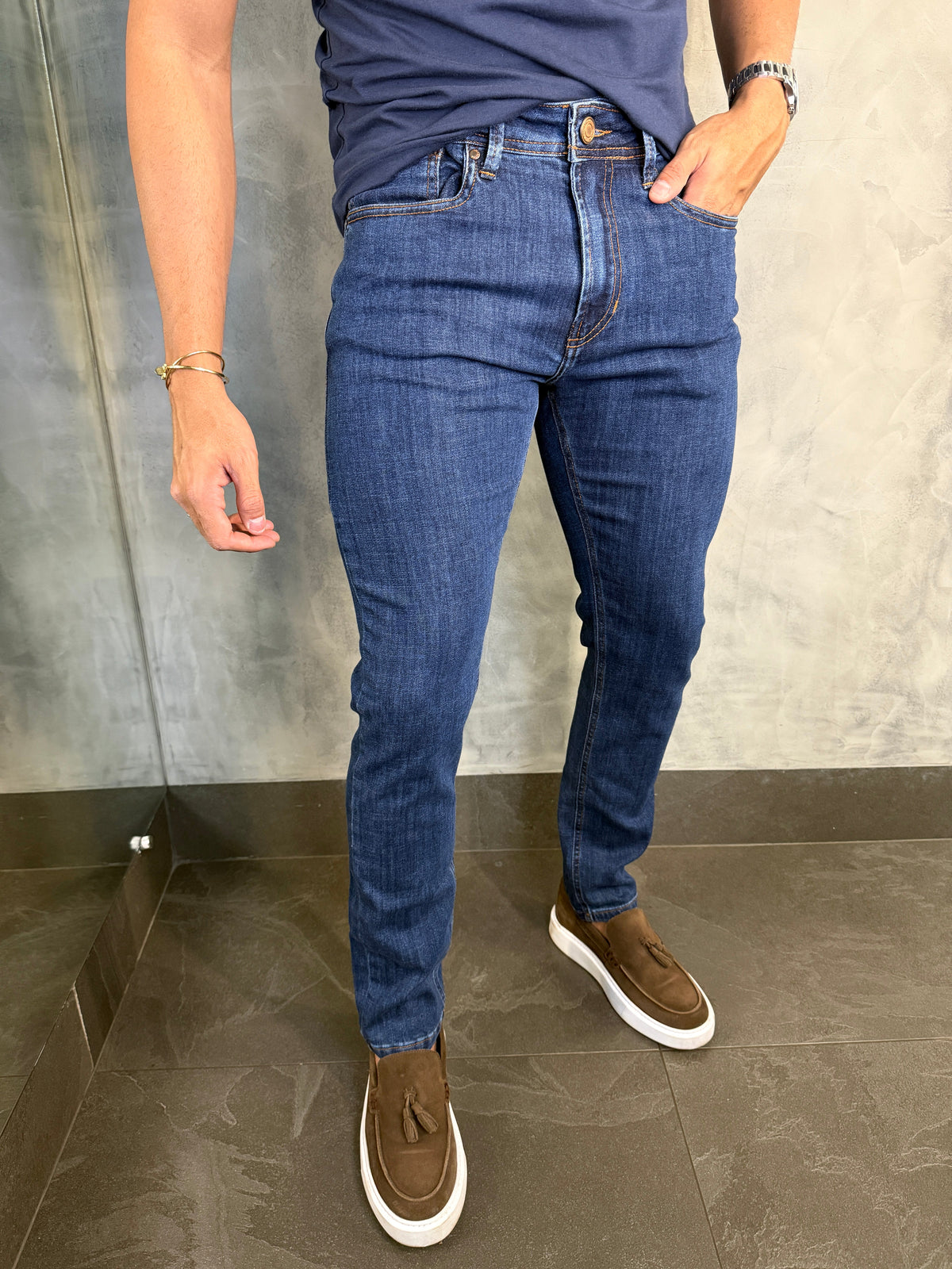 CALÇA JEANS NANJING DENIM SKINNY PONTO H JEANS ESCURO