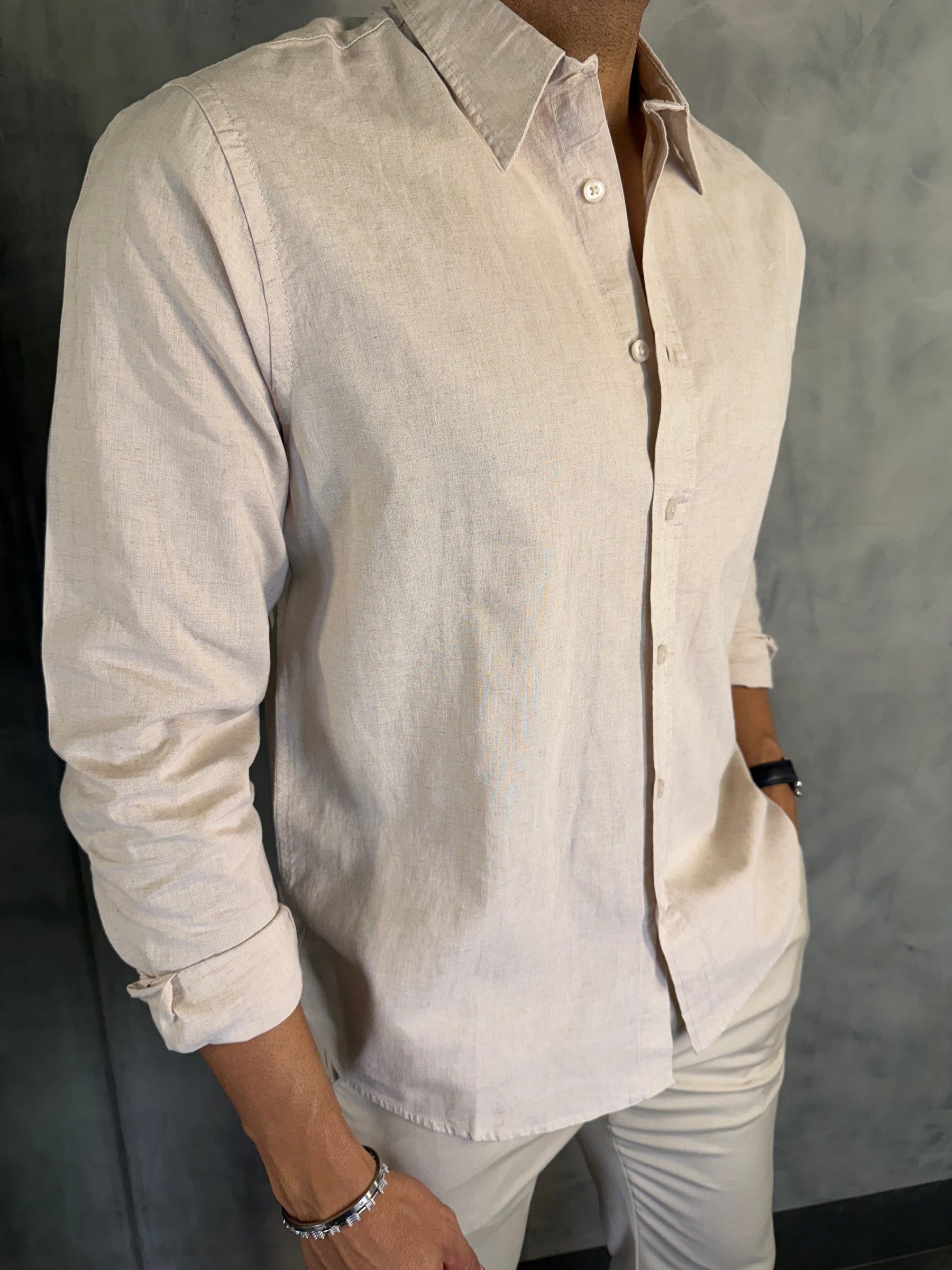 CAMISA M/L LINHO FIO TINTO PONTO H