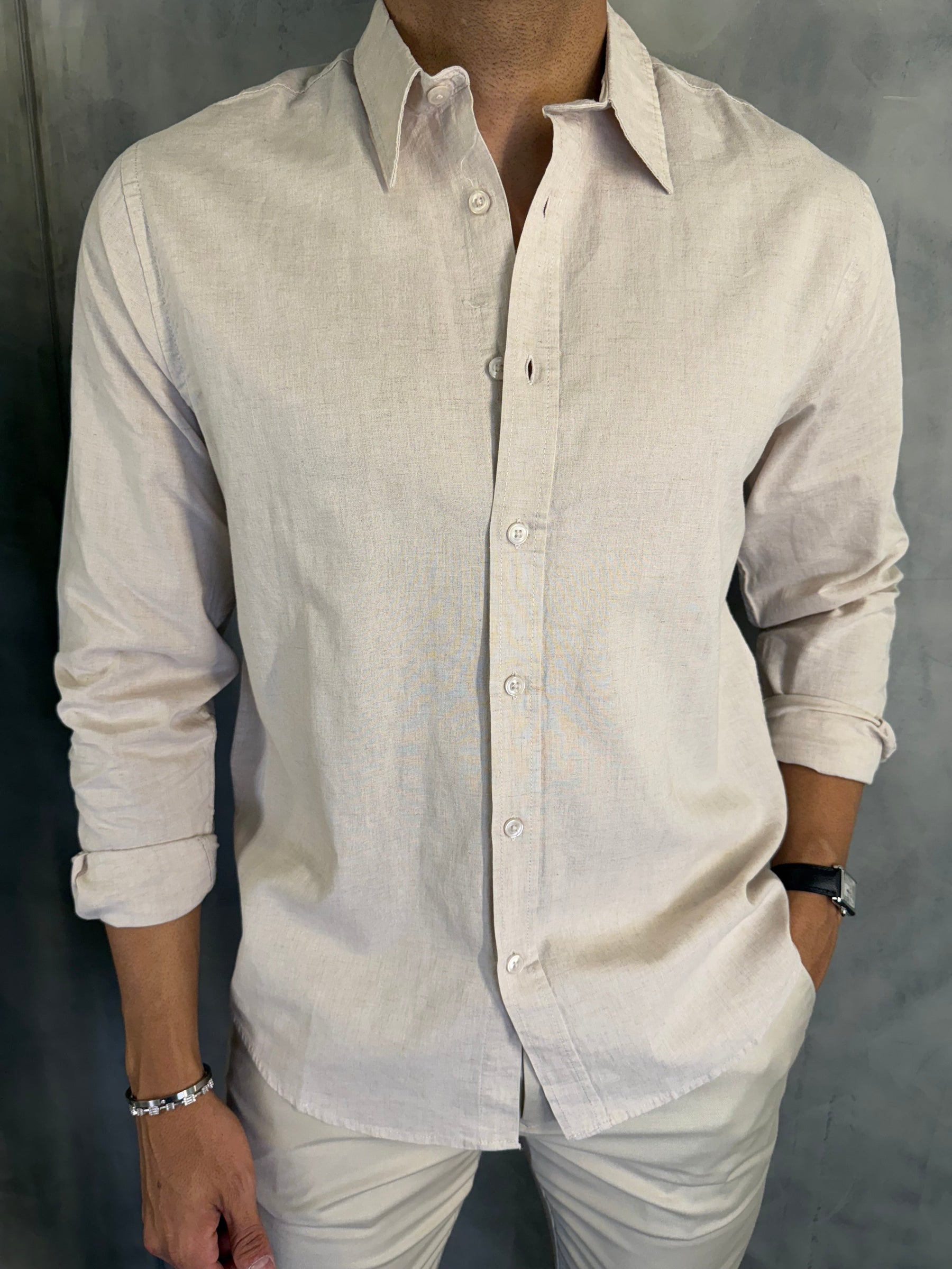 CAMISA M/L LINHO FIO TINTO PONTO H