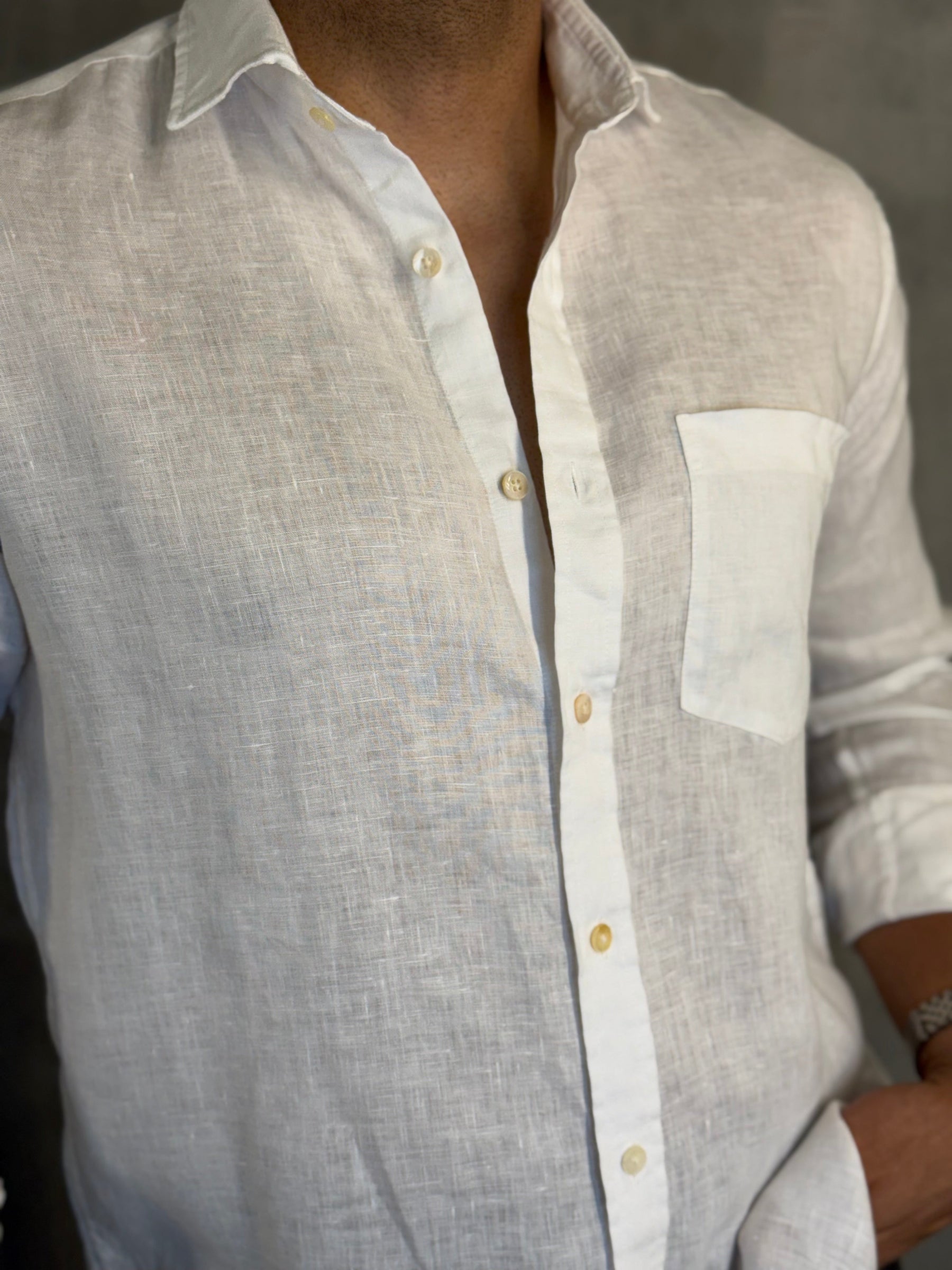 CAMISA M/L PURO LINHO PONTO H BRANCO