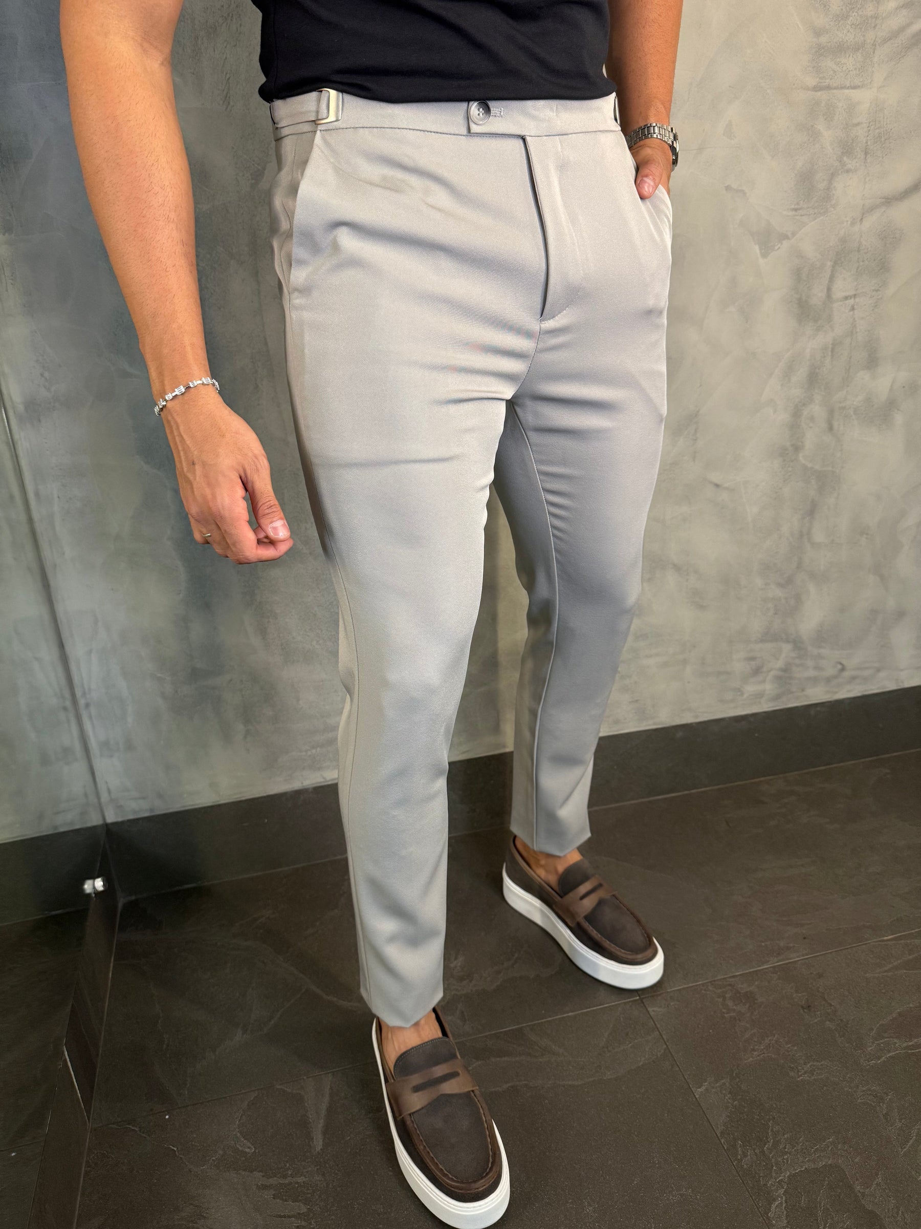 CALÇA ALF. VIENA AJUSTE CATRACA PONTO H CINZA