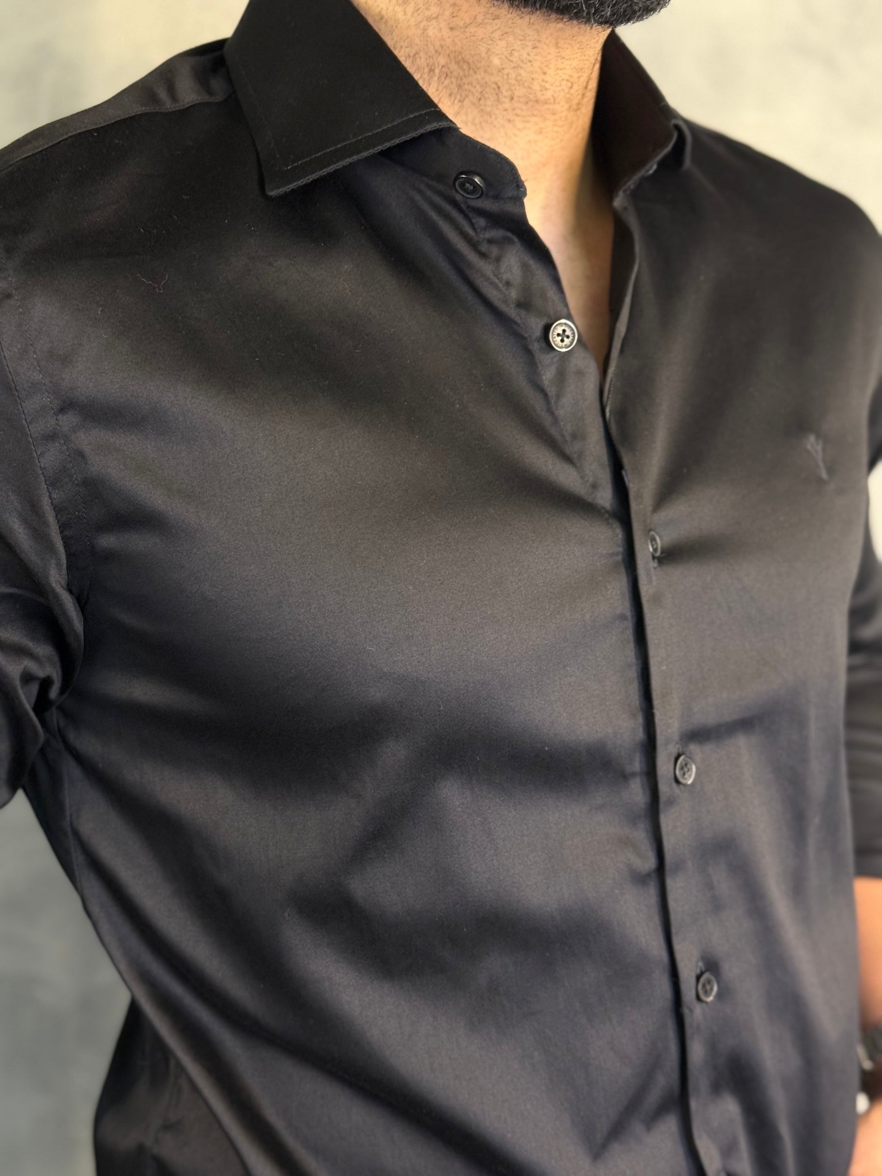 CAMISA ACETINADA STRETCH SLIM FIT M/L INDICCATTO PRETO