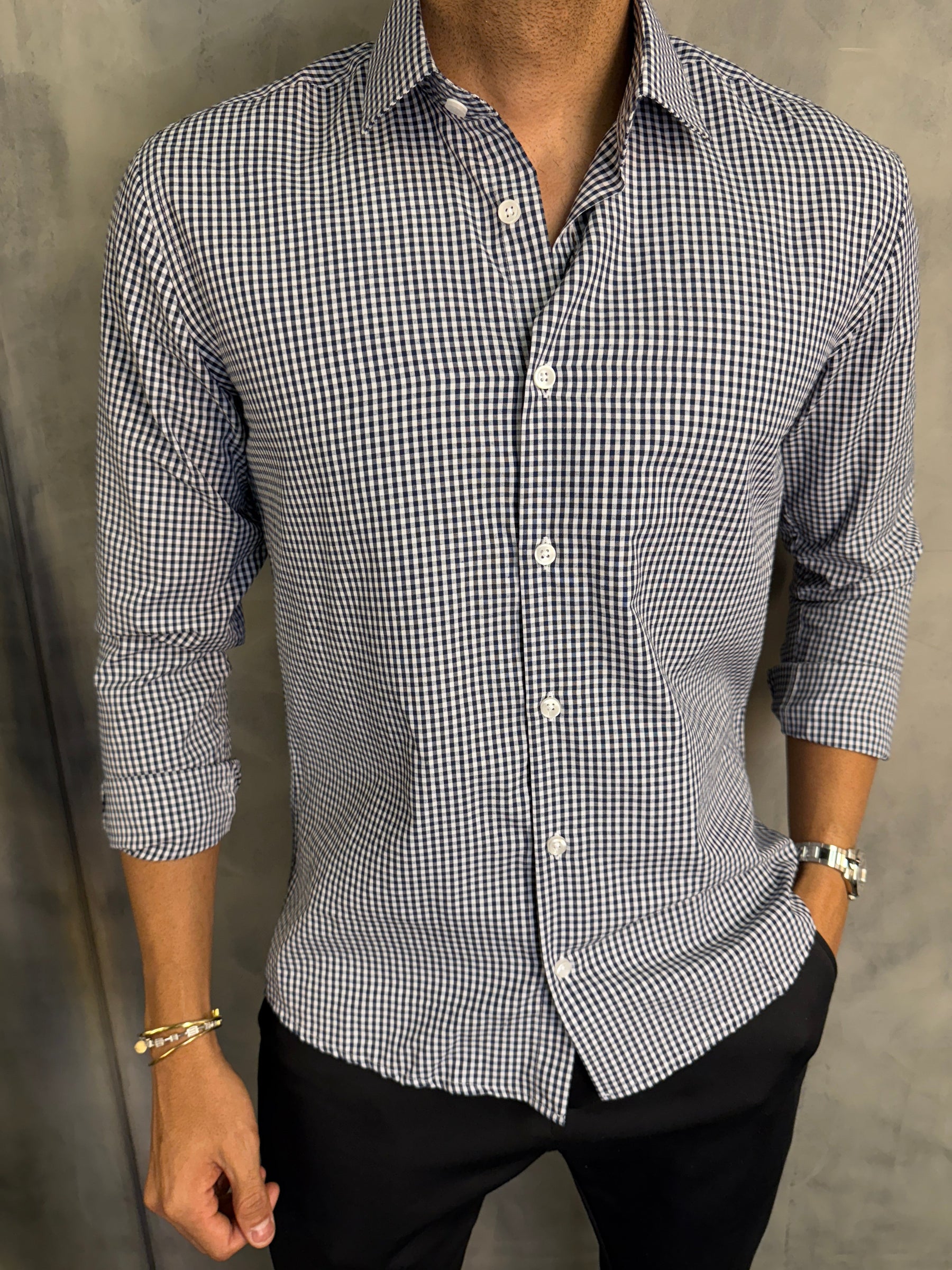 CAMISA M/L BOSSA NOVA XADREZ PONTO H AZUL