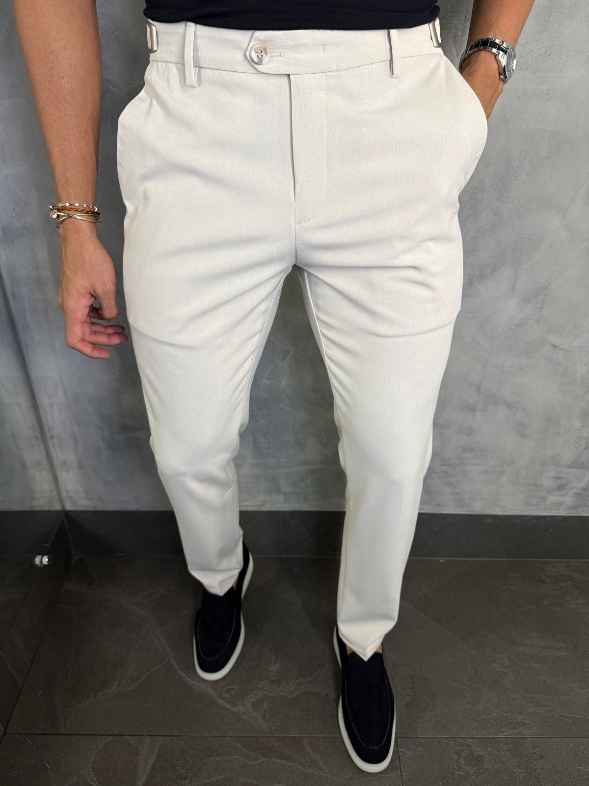 CALÇA ALF. ATENAS SLIM REGULÁVEL PONTO AREIA