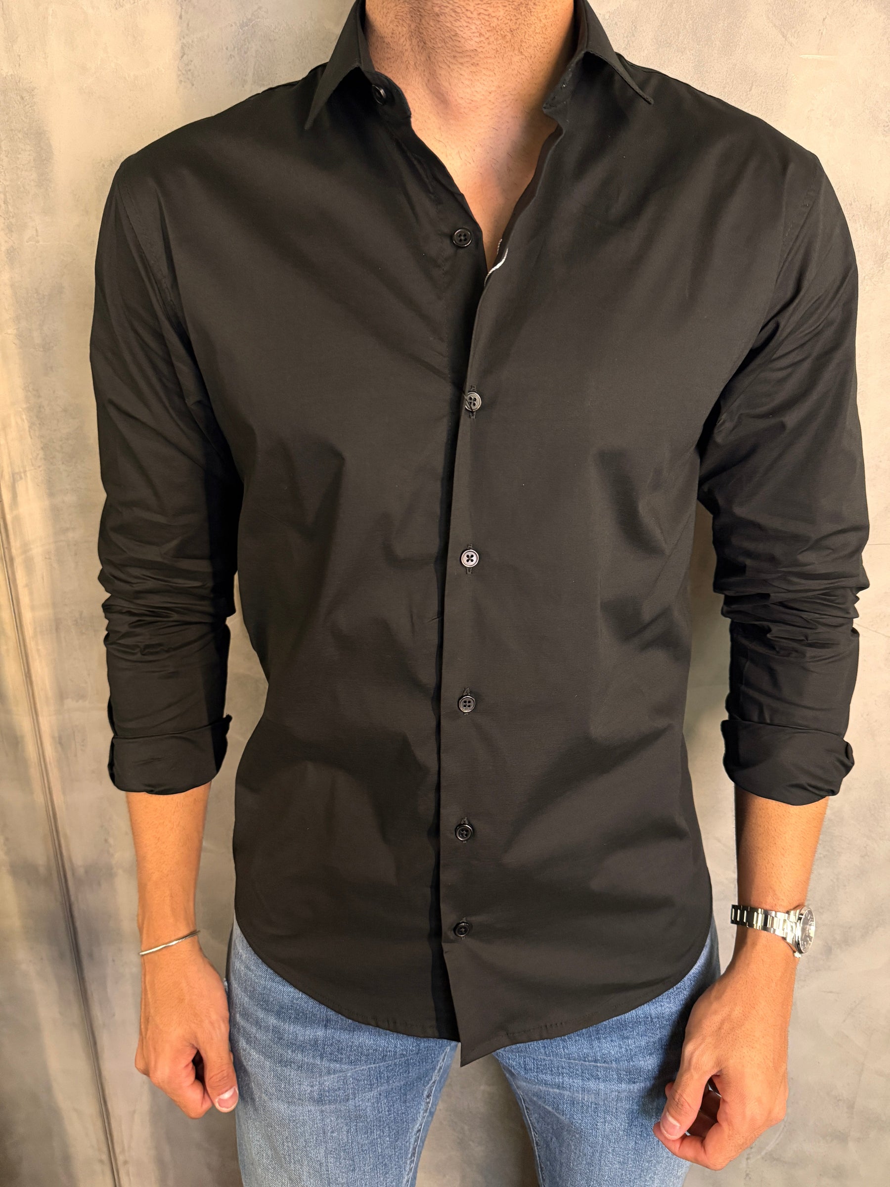 CAMISA M/L SLIM TRICOLINE C/ ELASTANO PONTO H