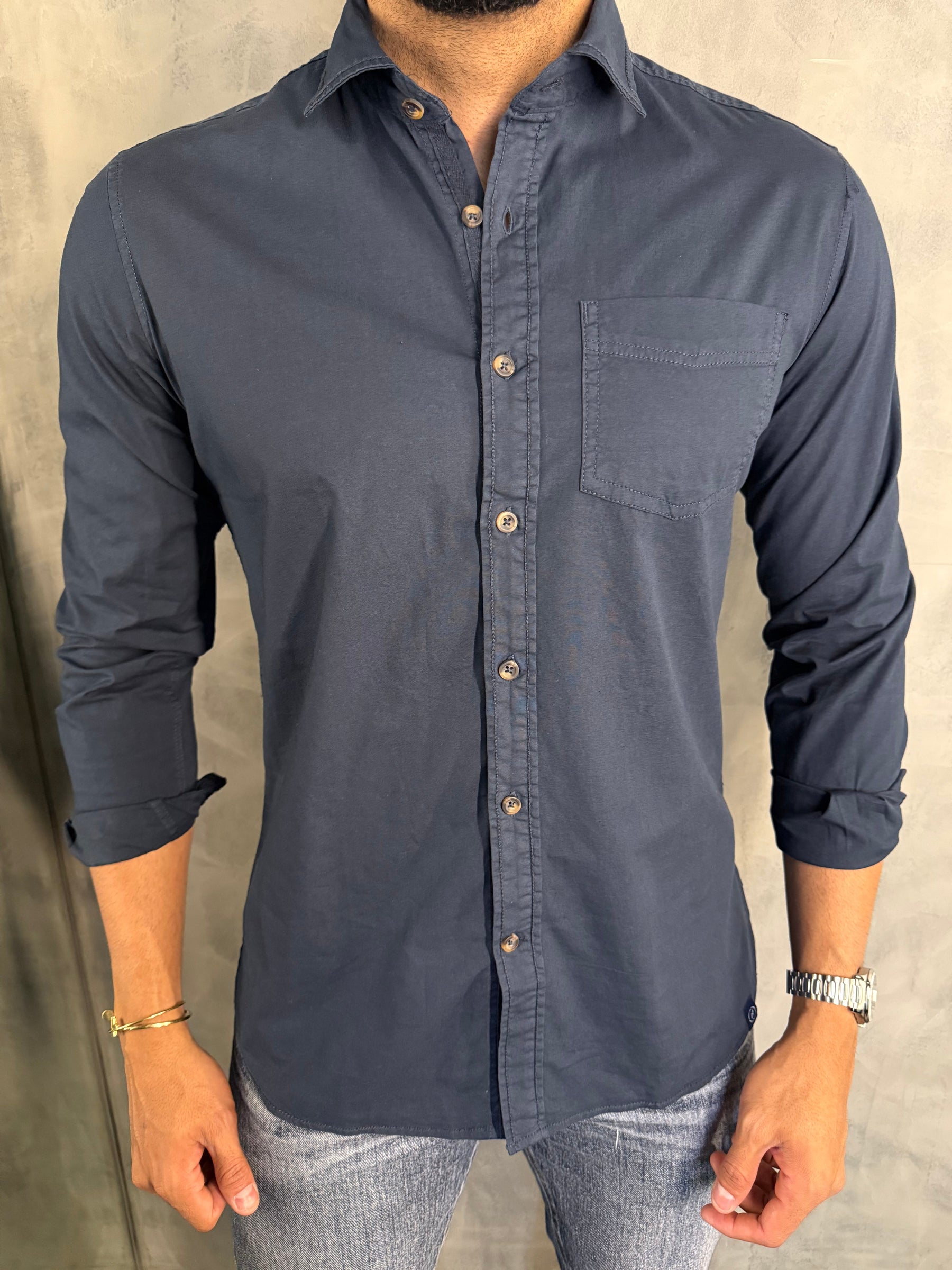 CAMISA M/L SARJA TINTURADA PONTO H