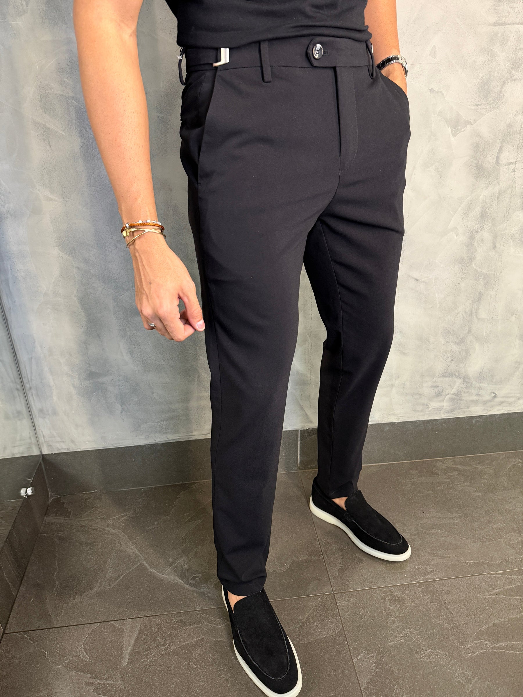 CALÇA ALF. ATENAS SLIM REGULÁVEL PONTO H PRETO
