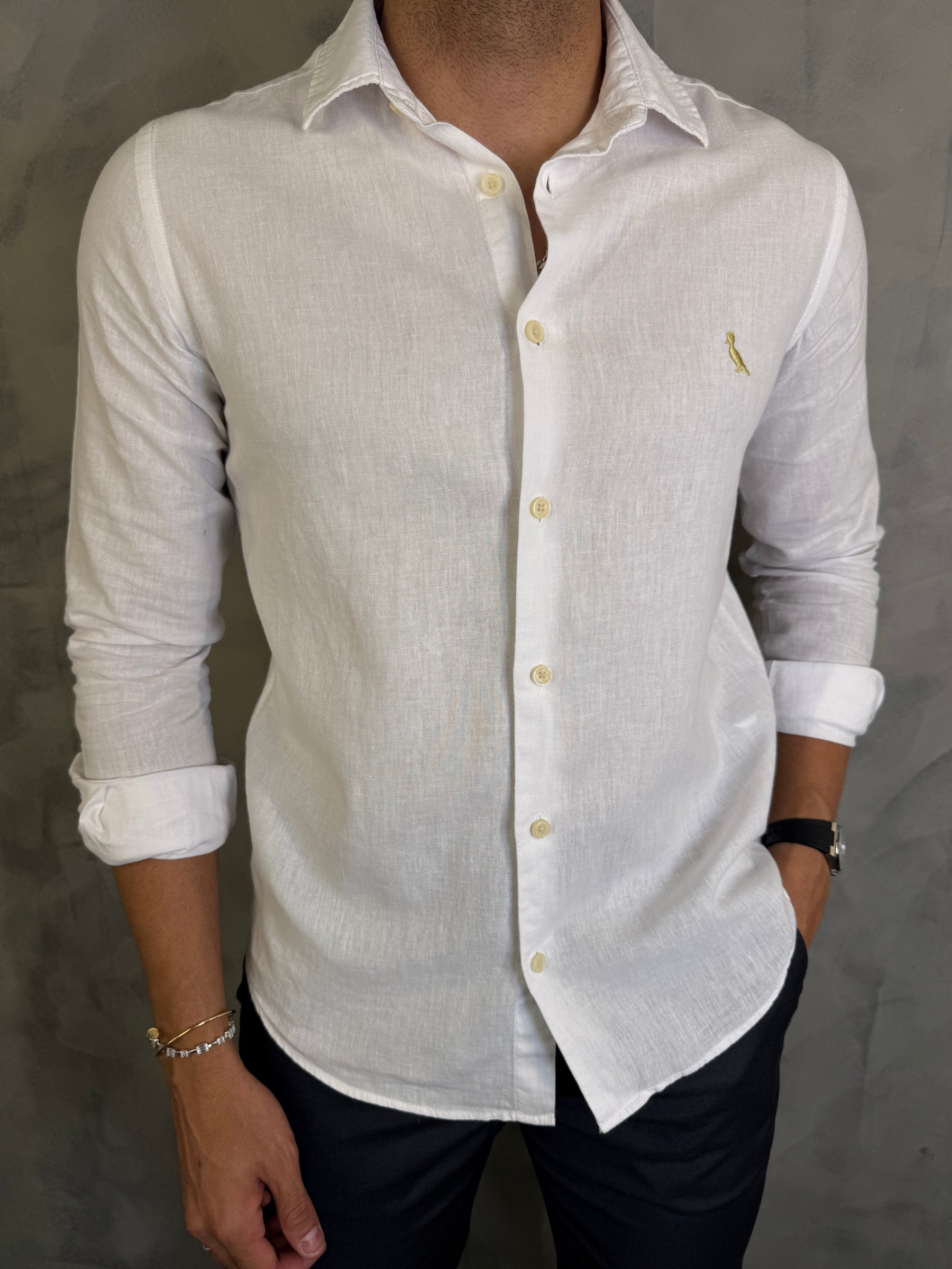CAMISA M/L LINHO BORDADO GOLDEN RESERVA BRANCO
