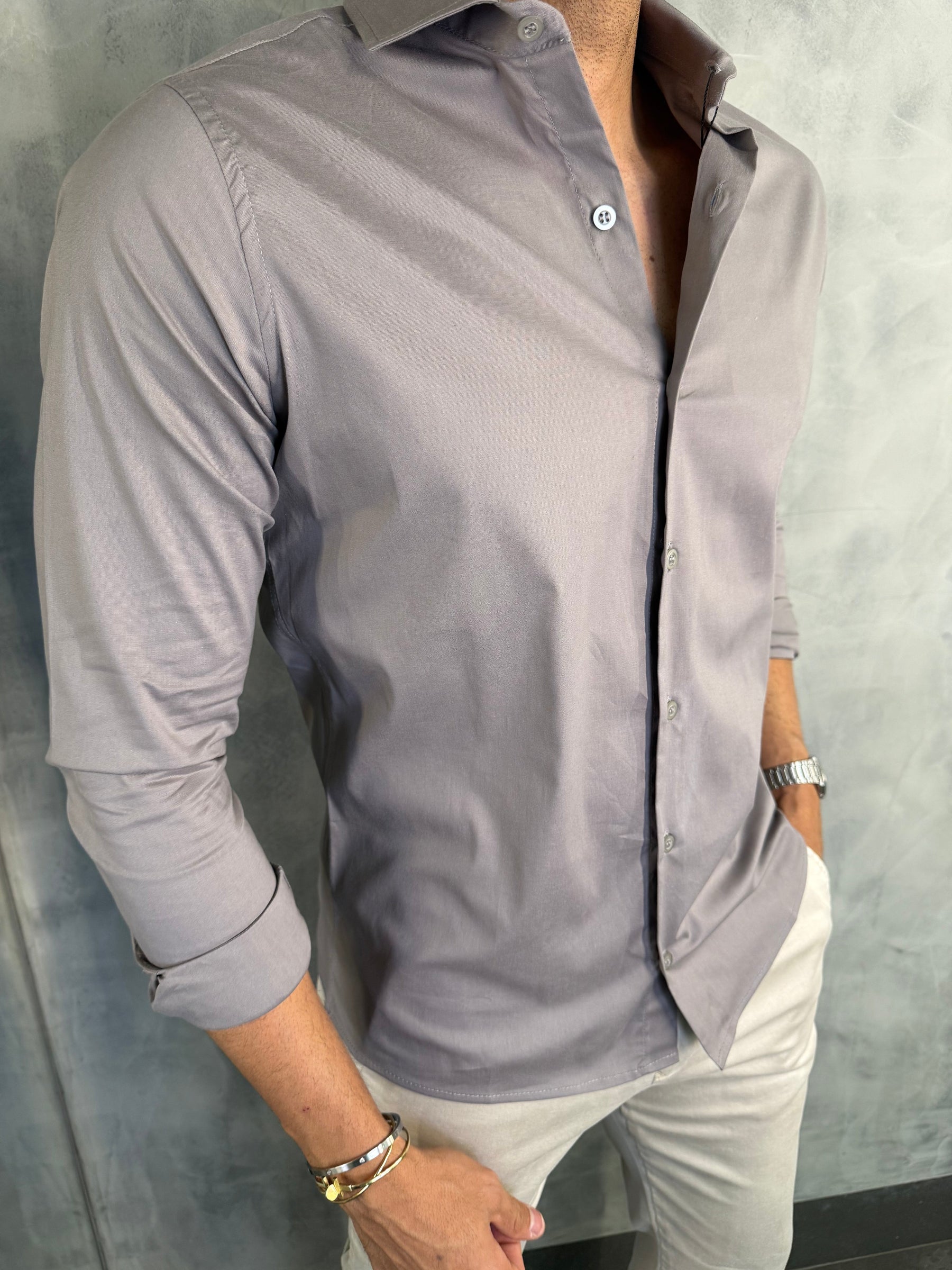 CAMISA MANGA LONGA PONTO H CINZA