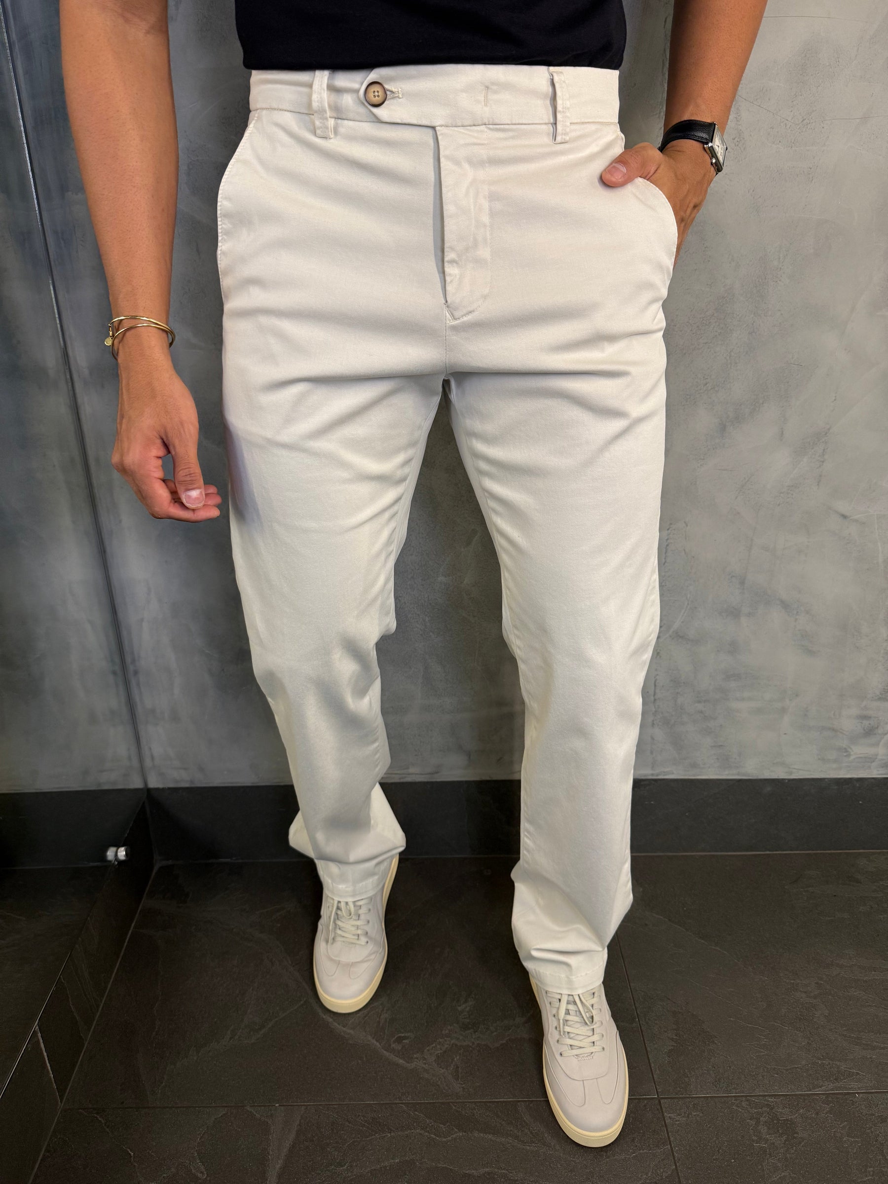 CALÇA ALF. SARJA REGULAR PONTO H MARFIM