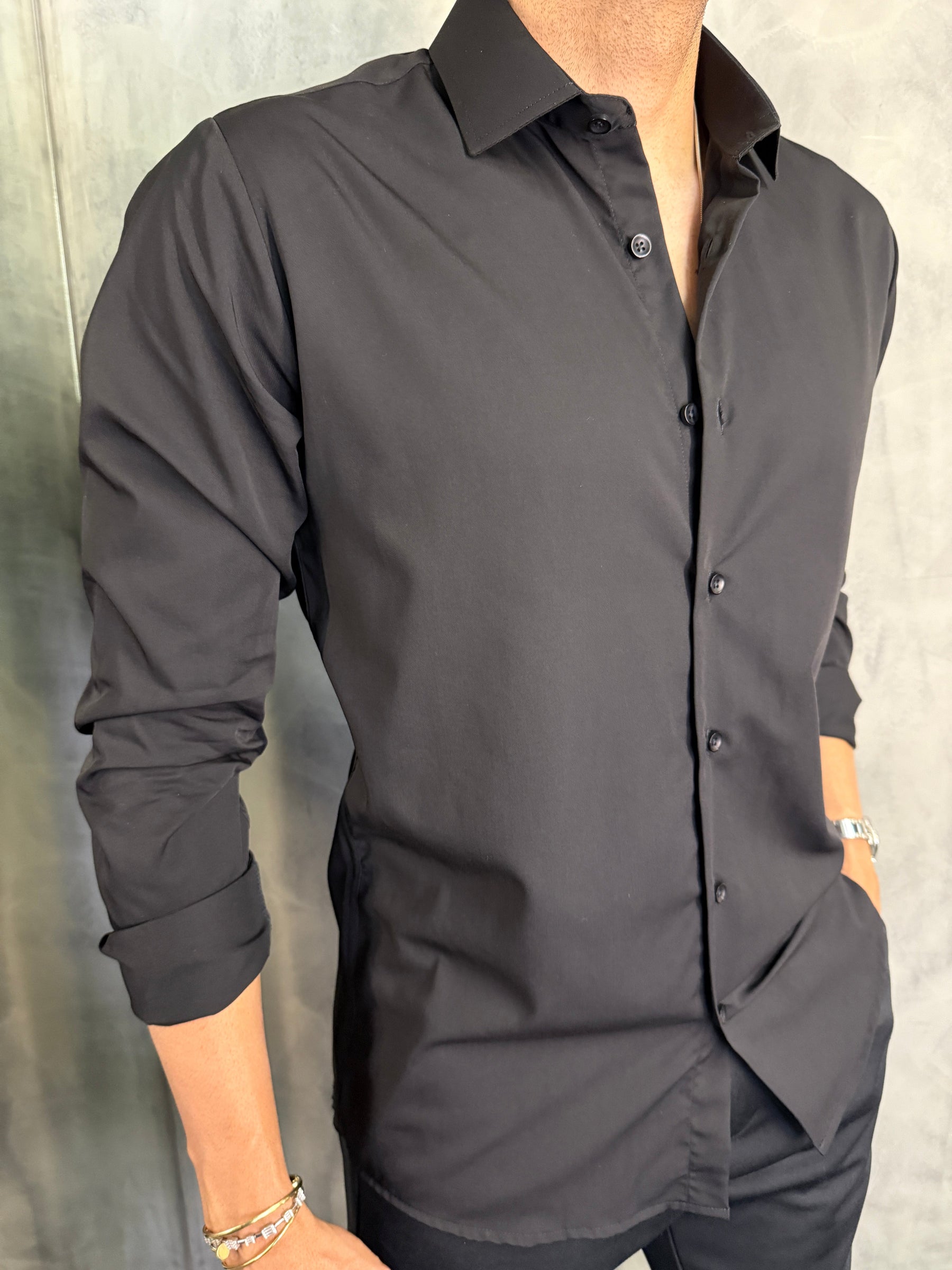 CAMISA M/L FIBRA DE BAMBU PONTO H PRETO