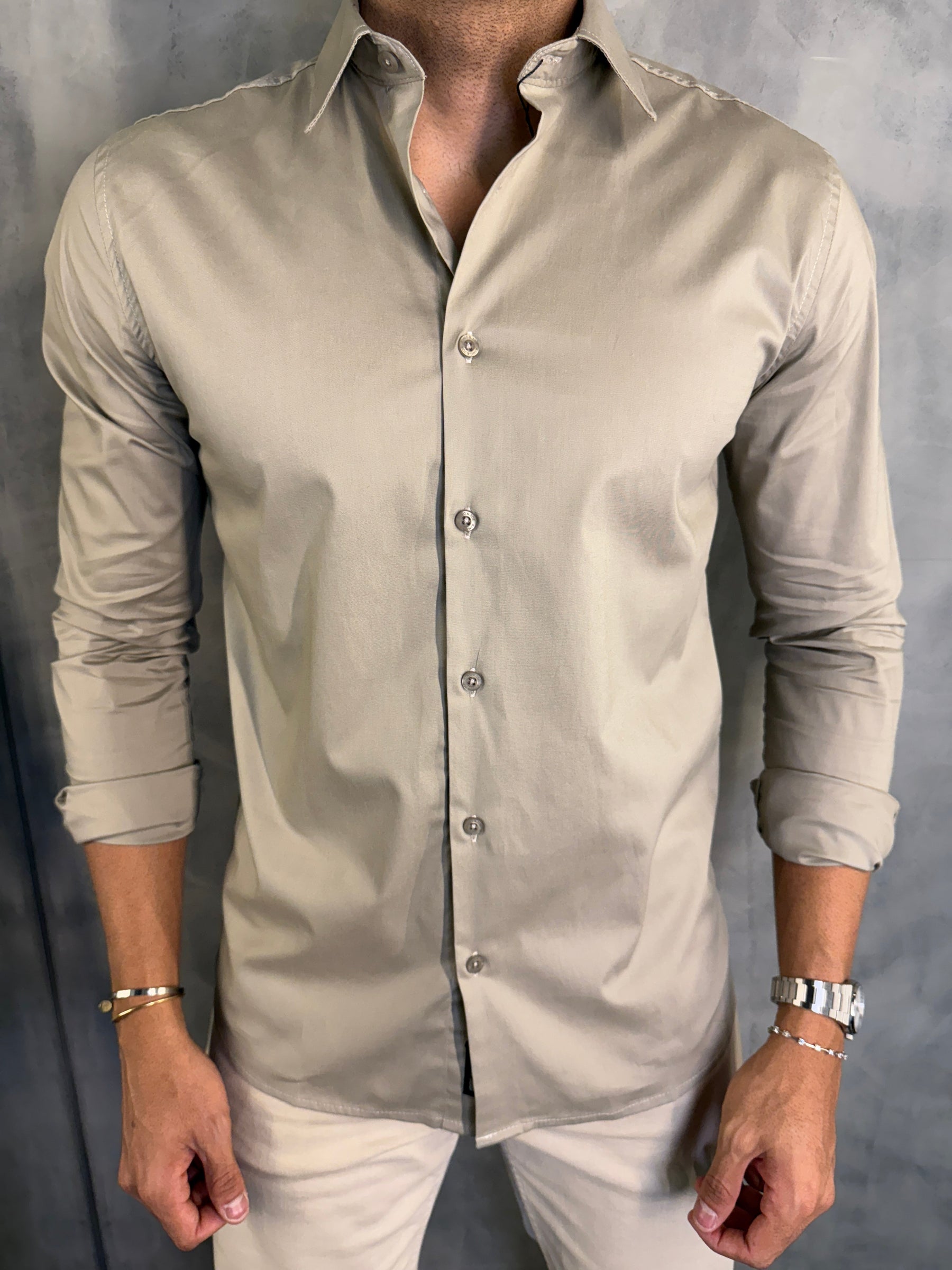 CAMISA M/L SOCIAL ELASTANO KINGEJOE AREIA