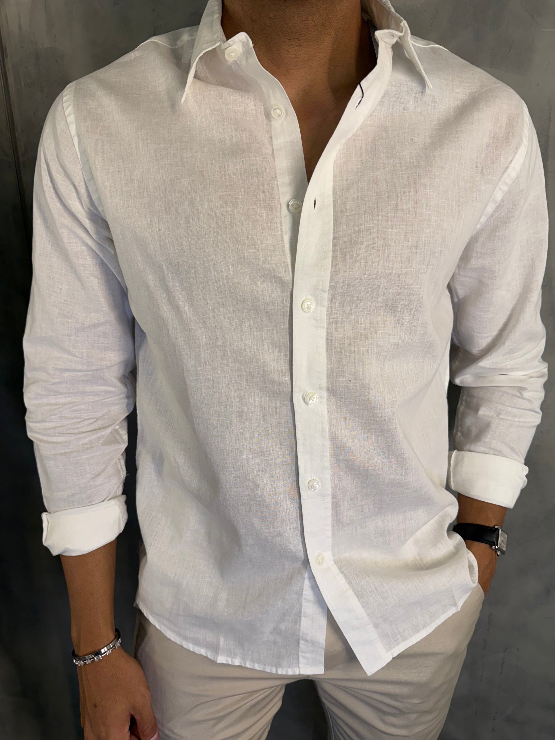 CAMISA M/L LINHO FIO TINTO PONTO H