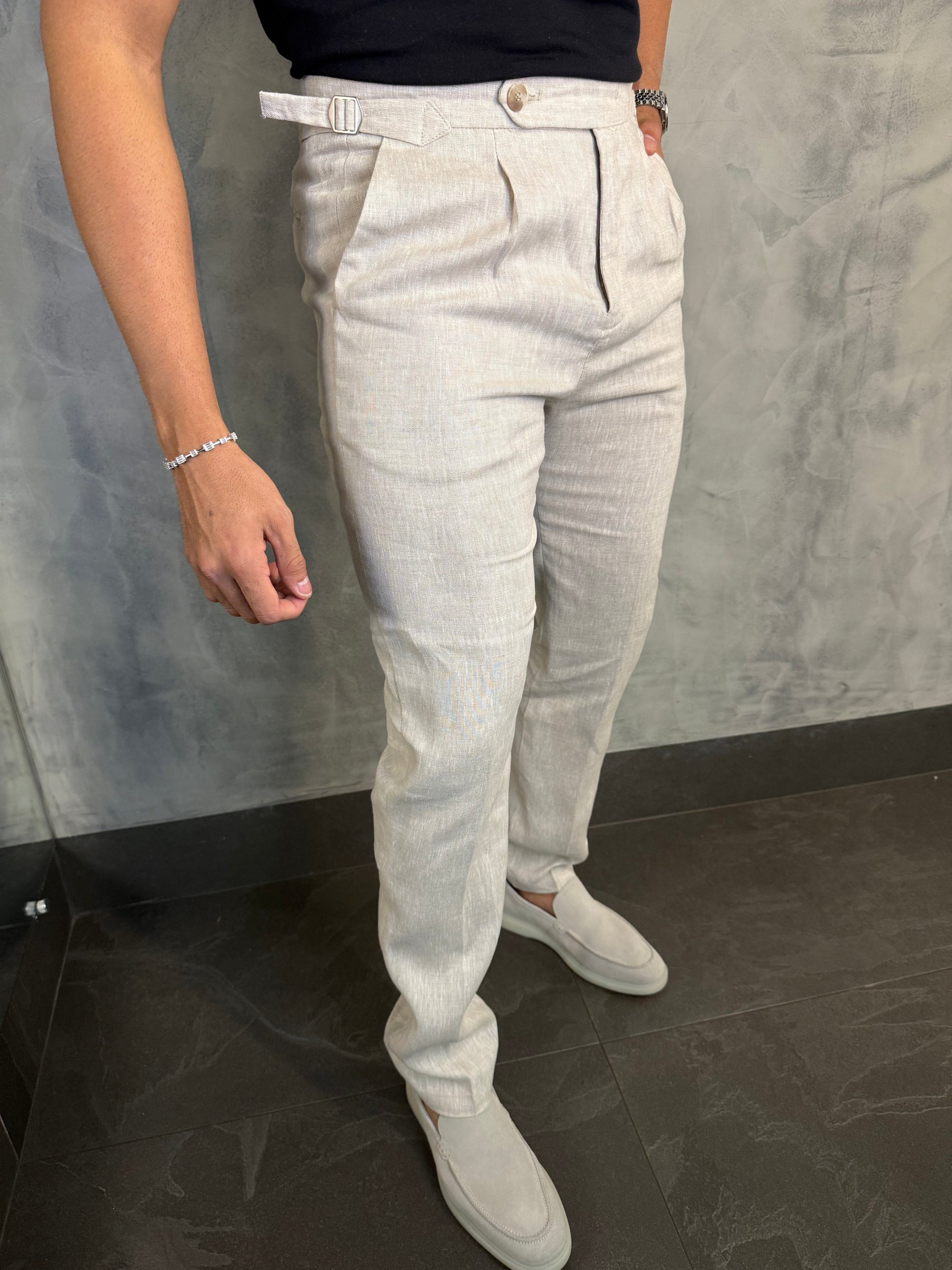 CALÇA ALF. GURKHA PURO LINHO PONTO H NATURAL