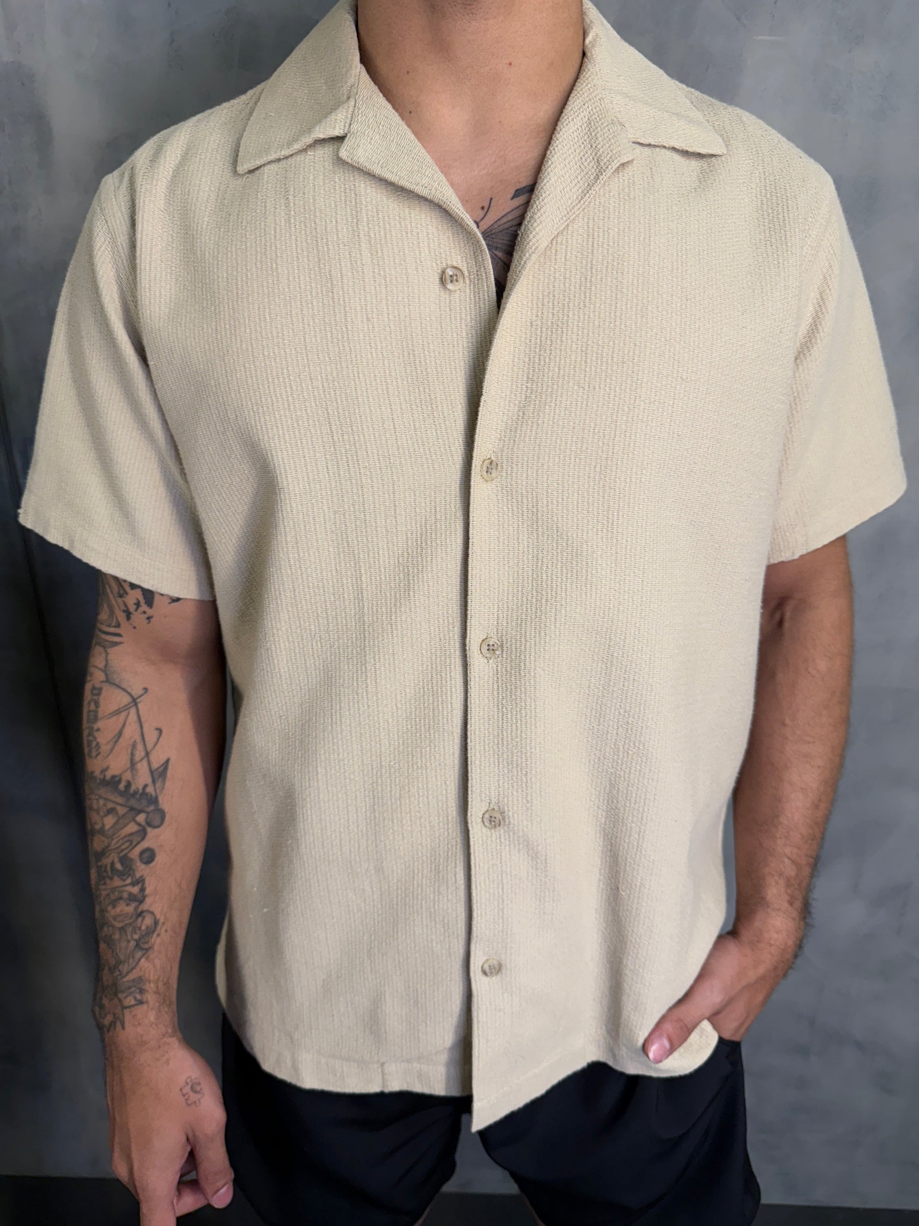 CAMISA M/C COTTON PREMIUM TEXTURA KINGEJOE KAKI