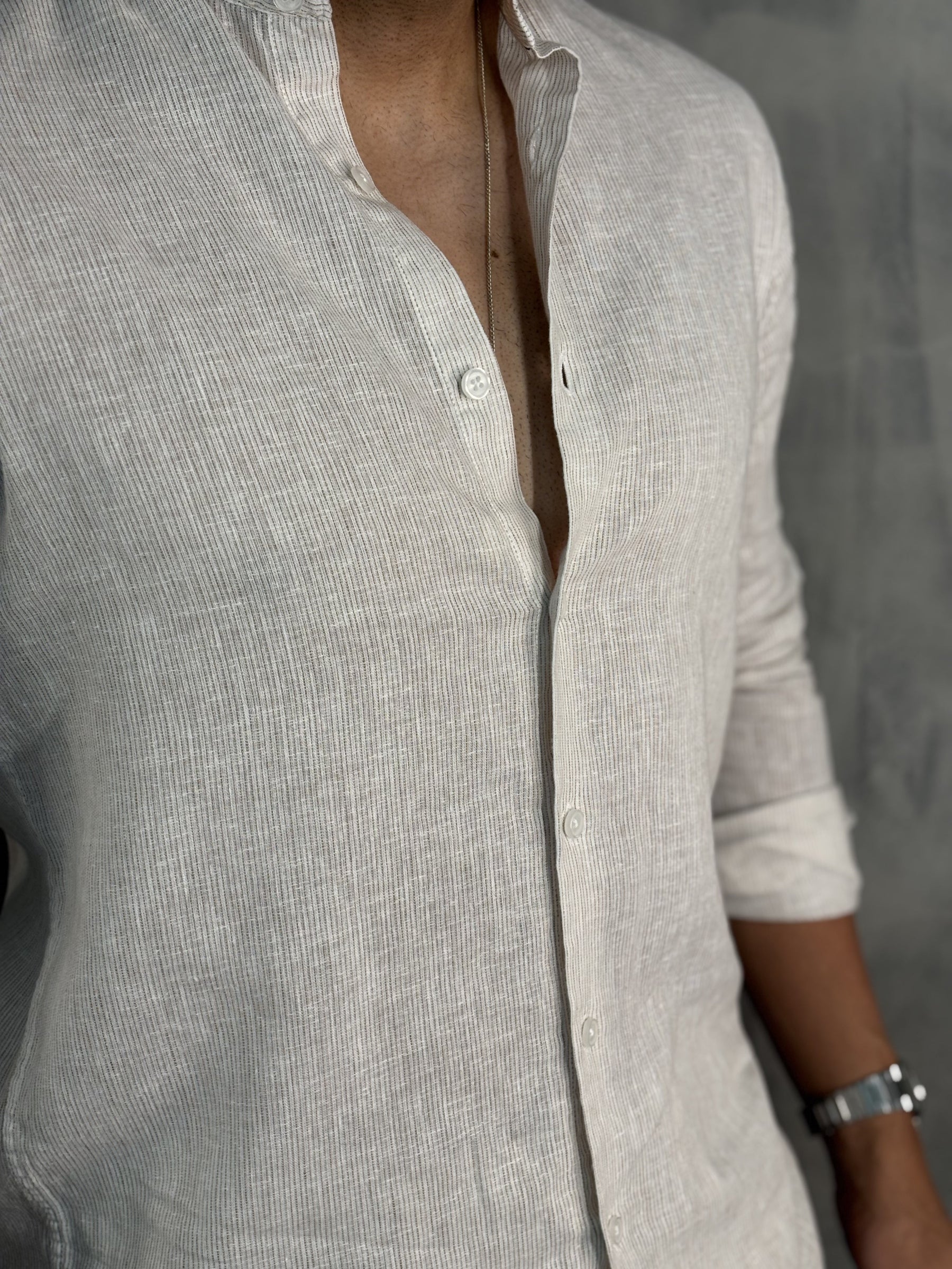 CAMISA LINHO FIO TINTO LISTRADO M/L PONTO H