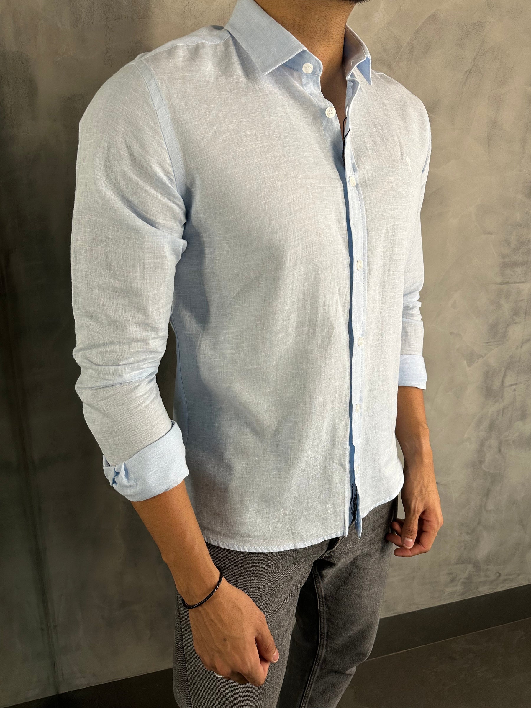 CAMISA DE LINHO M/L INDICCATTO AZUL BB