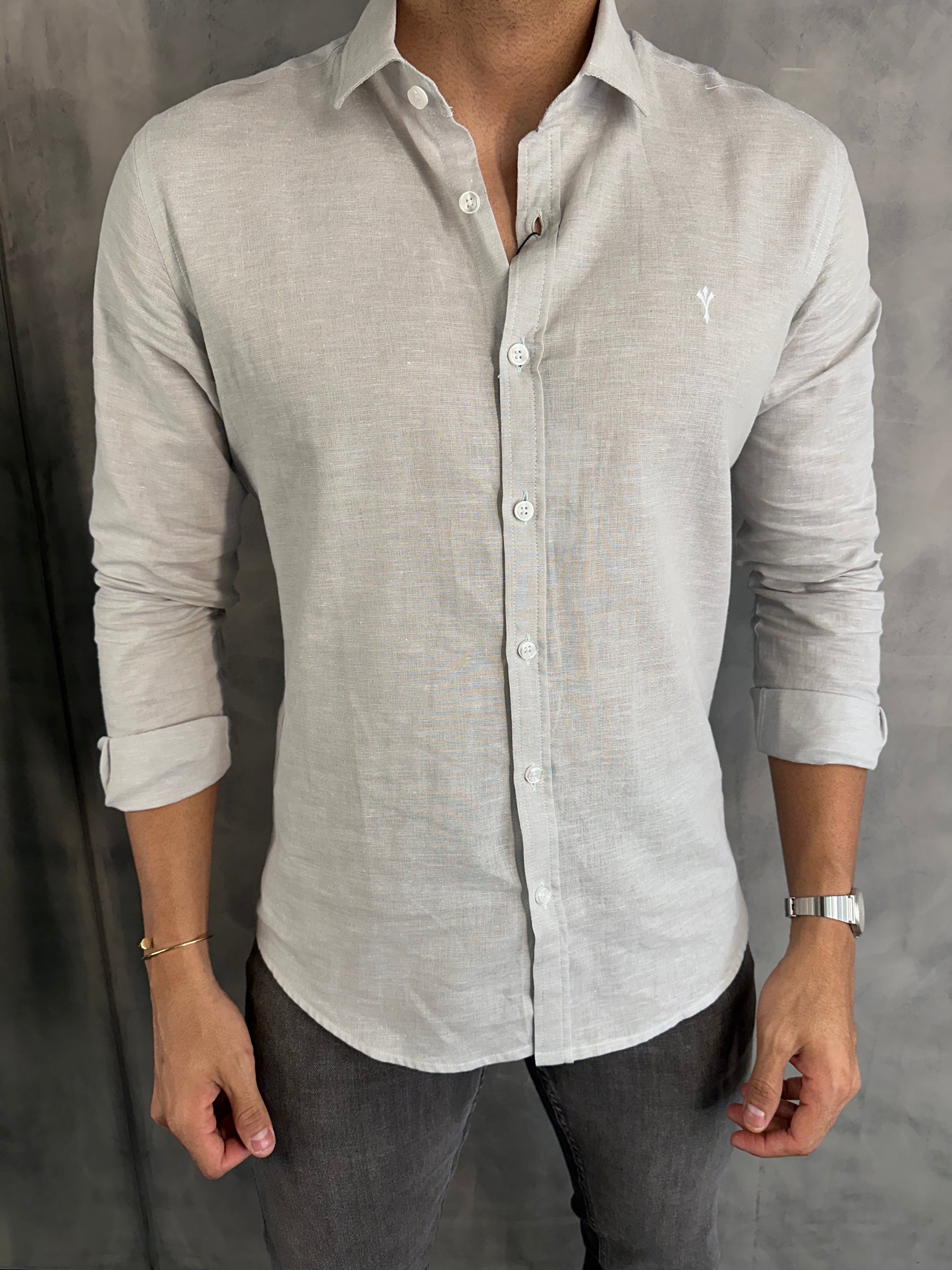 CAMISA DE LINHO M/L INDICCATTO CINZA CL