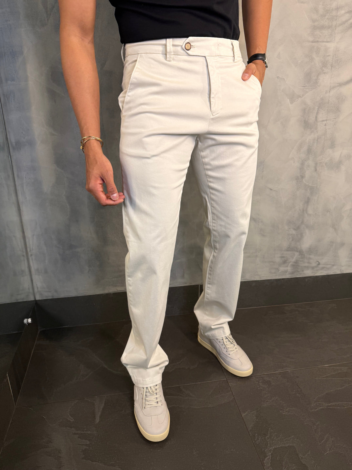 CALÇA ALF. SARJA REGULAR PONTO H MARFIM