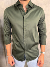 CAMISA M/L CETIM ELASTANO PONTO H VERDE