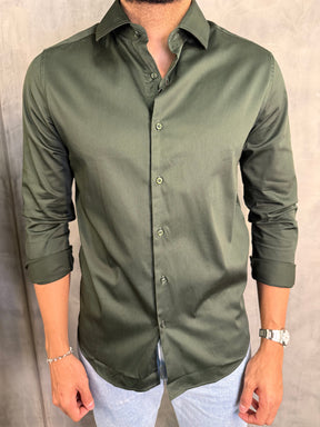 CAMISA M/L CETIM ELASTANO PONTO H VERDE