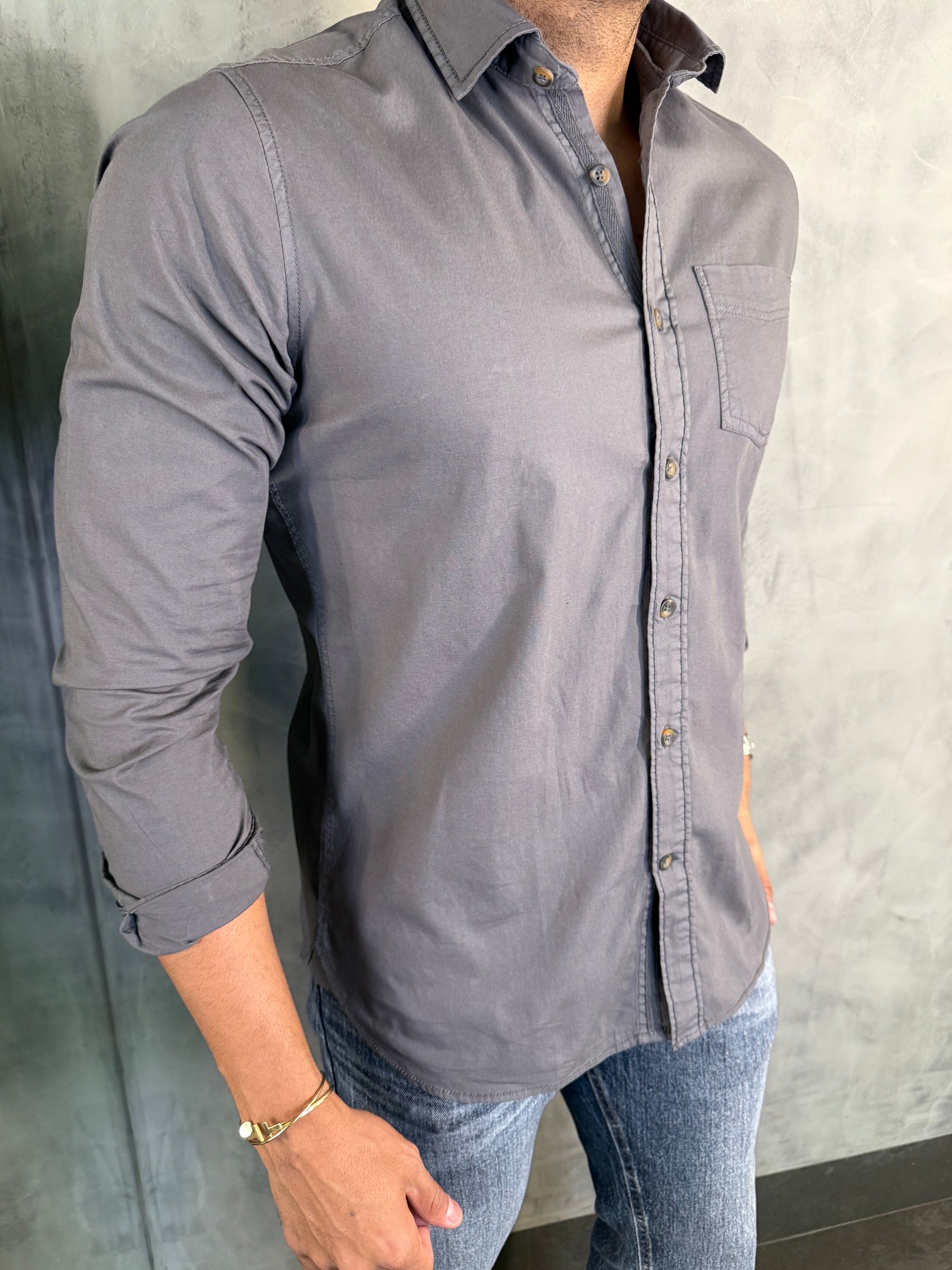 CAMISA M/L SARJA TINTURADA PONTO H