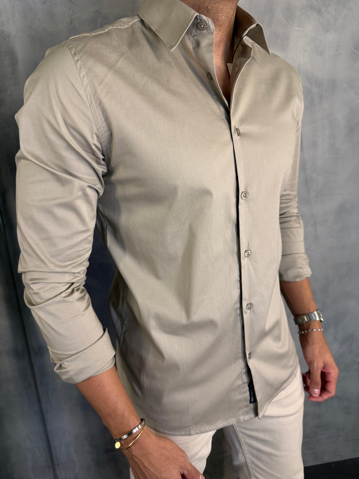 CAMISA M/L SOCIAL ELASTANO KINGEJOE AREIA