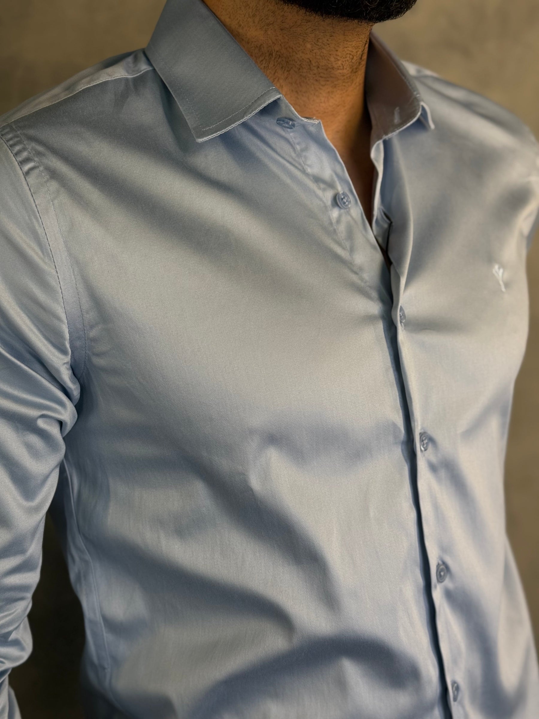 CAMISA ACETINADA STRETCH SLIM FIT M/L INDICCATTO AZUL CL