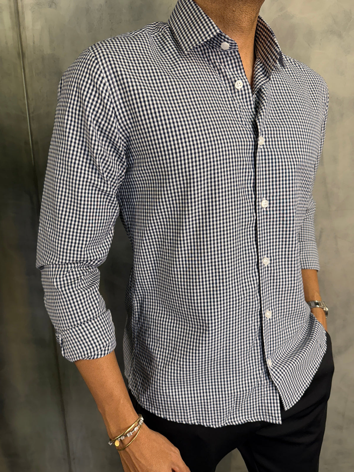 CAMISA M/L BOSSA NOVA XADREZ PONTO H AZUL