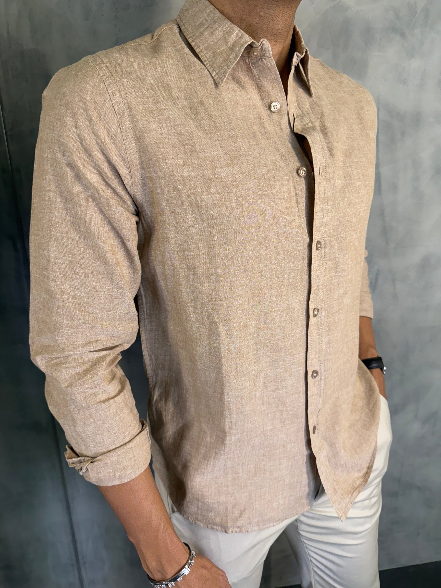 CAMISA M/L LINHO FIO TINTO PONTO H