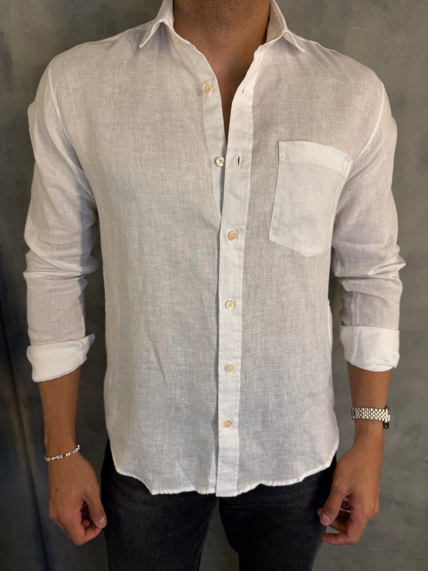 CAMISA M/L PURO LINHO PONTO H BRANCO