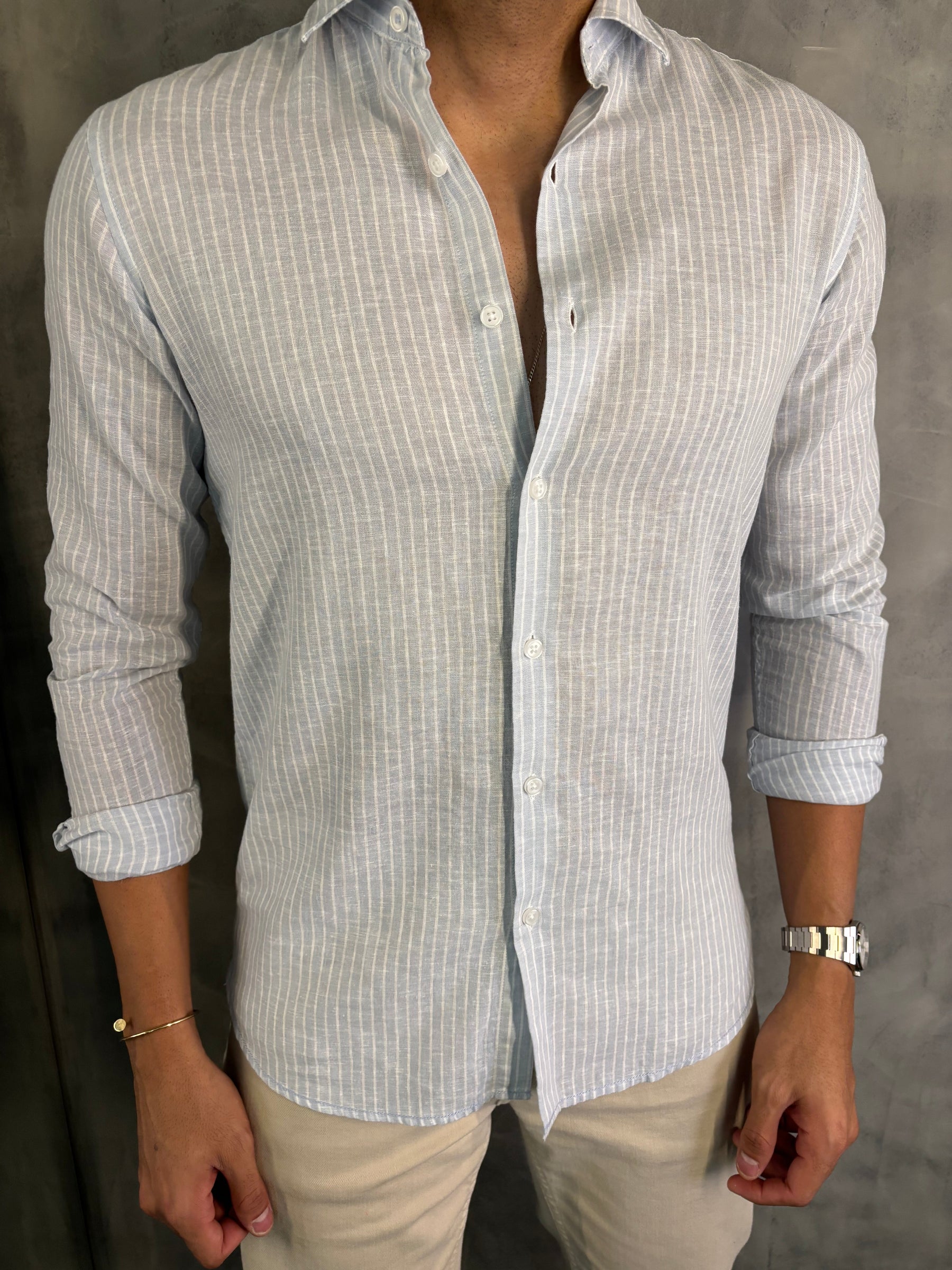 CAMISA LINHO FIO TINTO LISTRADO M/L PONTO H