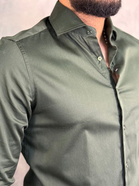 CAMISA M/L CETIM ELASTANO PONTO H VERDE