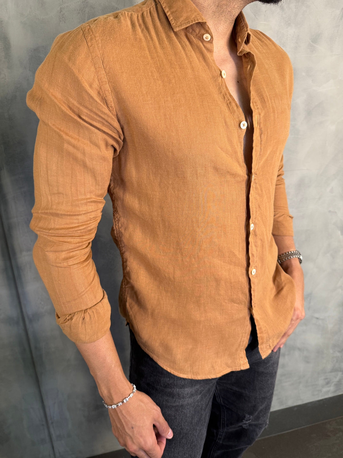 CAMISA M/L PURO LINHO PONTO H FERRUGEM