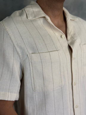 CAMISA M/C LINHO LISTRADO PONTO H OFF WHITE