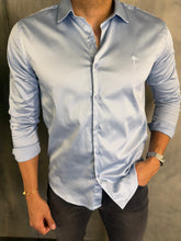 CAMISA ACETINADA STRETCH SLIM FIT M/L INDICCATTO AZUL CL