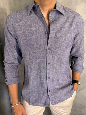 CAMISA M/L LINHO FIO TINTO PONTO H