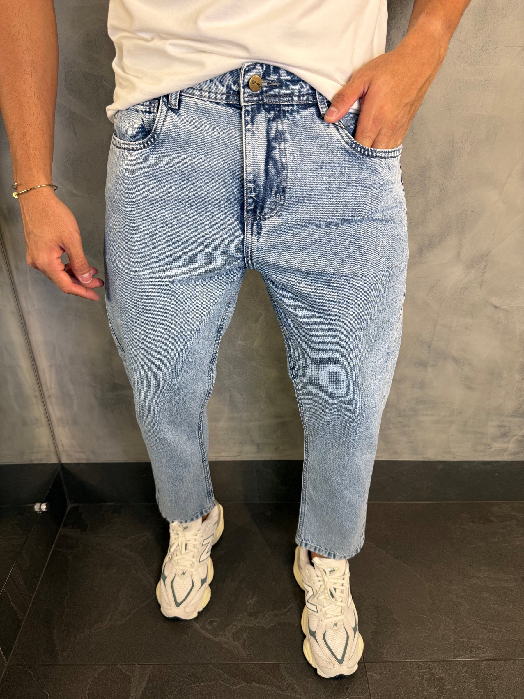 CALÇA JEANS SLIM CROPPED FOCATTO AZUL MÉDIO