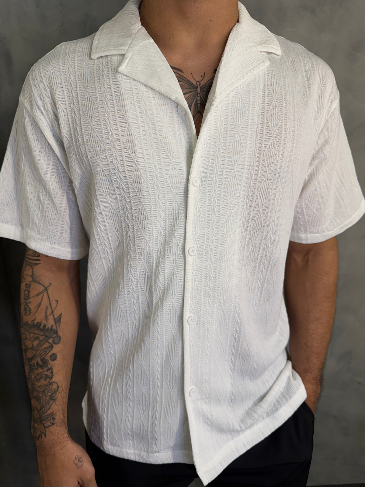 CAMISA M/C TRICOT TEXTURIZADA GOLA CUBANA PONTO H
