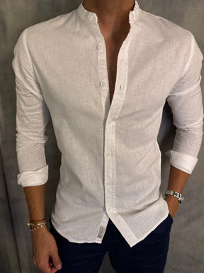 CAMISA M/L GOLA PADRE LINHO CASUAL KINGEJOE BRANCO