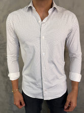 CAMISA M/L SLIM POLIAMIDA XADREZ PONTO H BRANCO