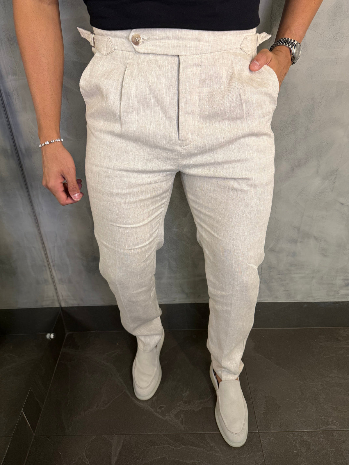 CALÇA ALF. GURKHA PURO LINHO PONTO H NATURAL