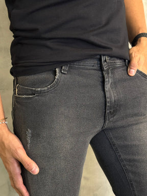 CALÇA JEANS SKINNY CROPPED FAKE DESTROYED DLZ CARVÃO