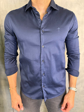 CAMISA ACETINADA STRETCH SLIM FIT M/L INDICCATTO MARINHO