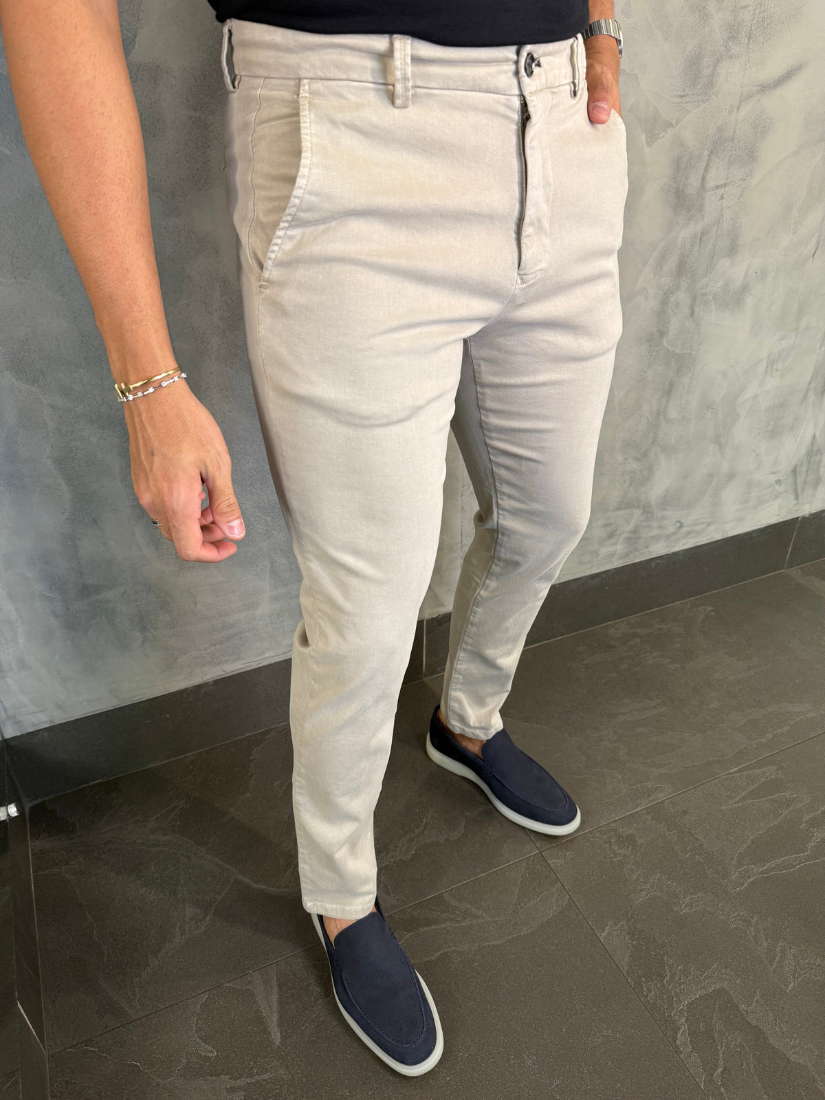 CALÇA ALF SARJA COMFORT SKINNY PONTO H CREME