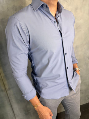 CAMISA M/L SLIM POLIAMIDA MICROLISTRAS PONTO H MARINHO