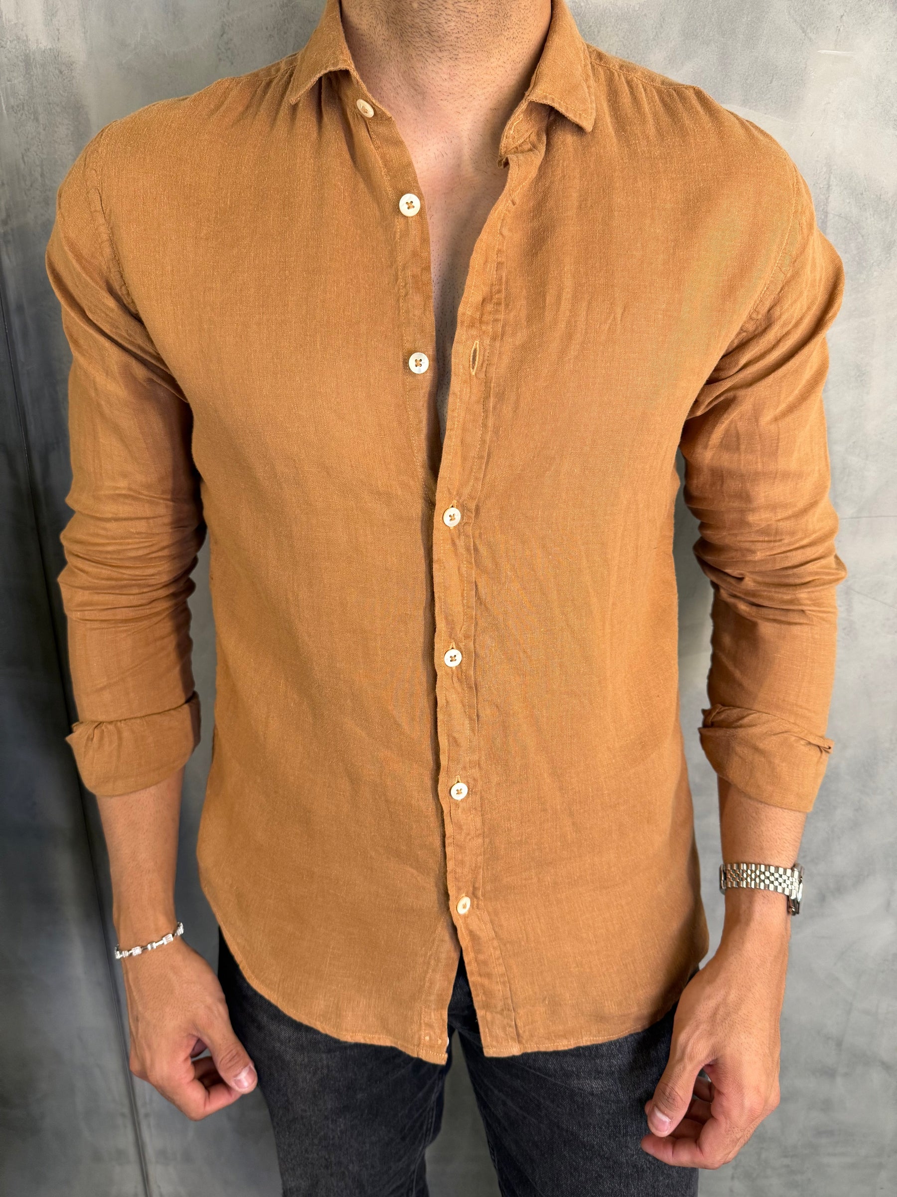 CAMISA M/L PURO LINHO PONTO H FERRUGEM