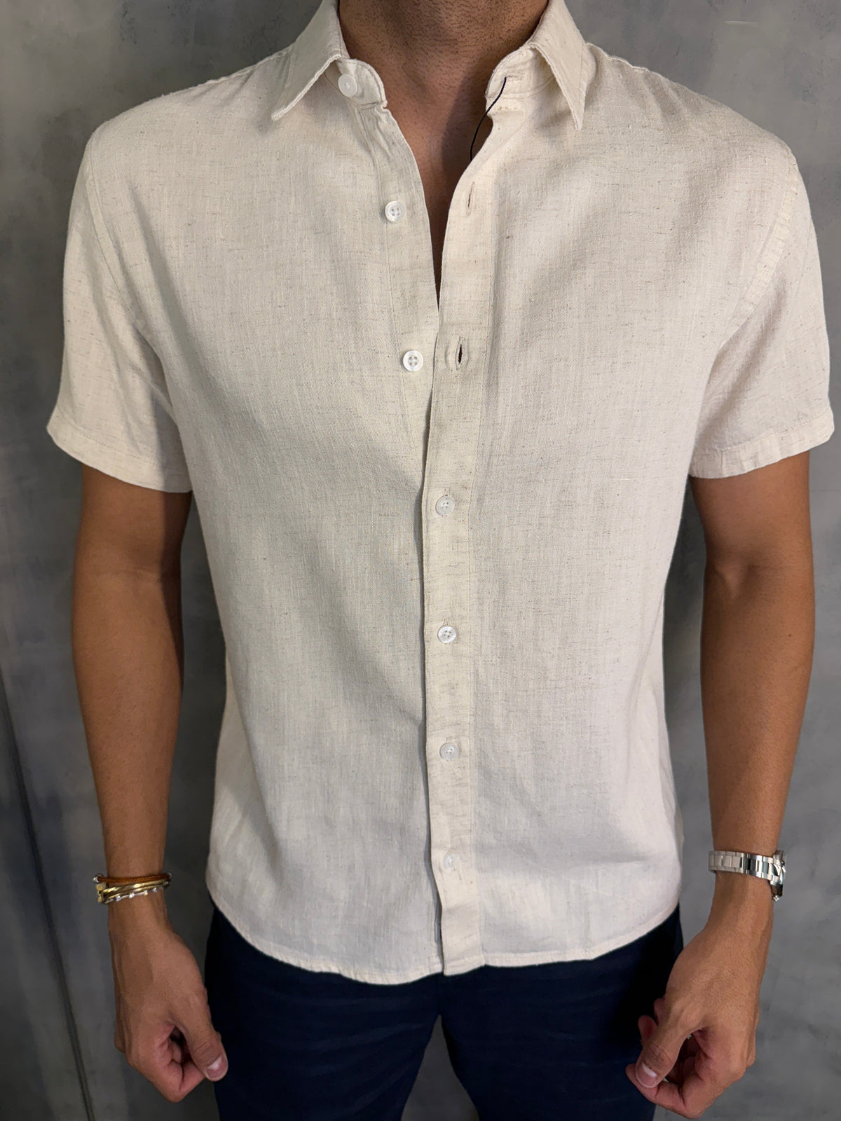 CAMISA M/C CASUAL LIOCEL LINHO KINGEJOE NATURAL
