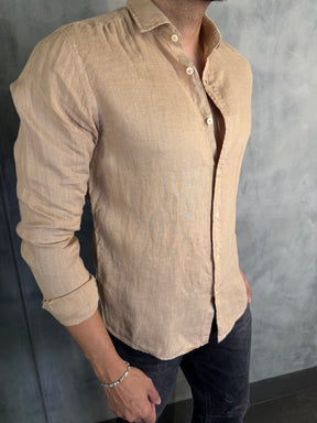 CAMISA M/L PURO LINHO PONTO H BEGE