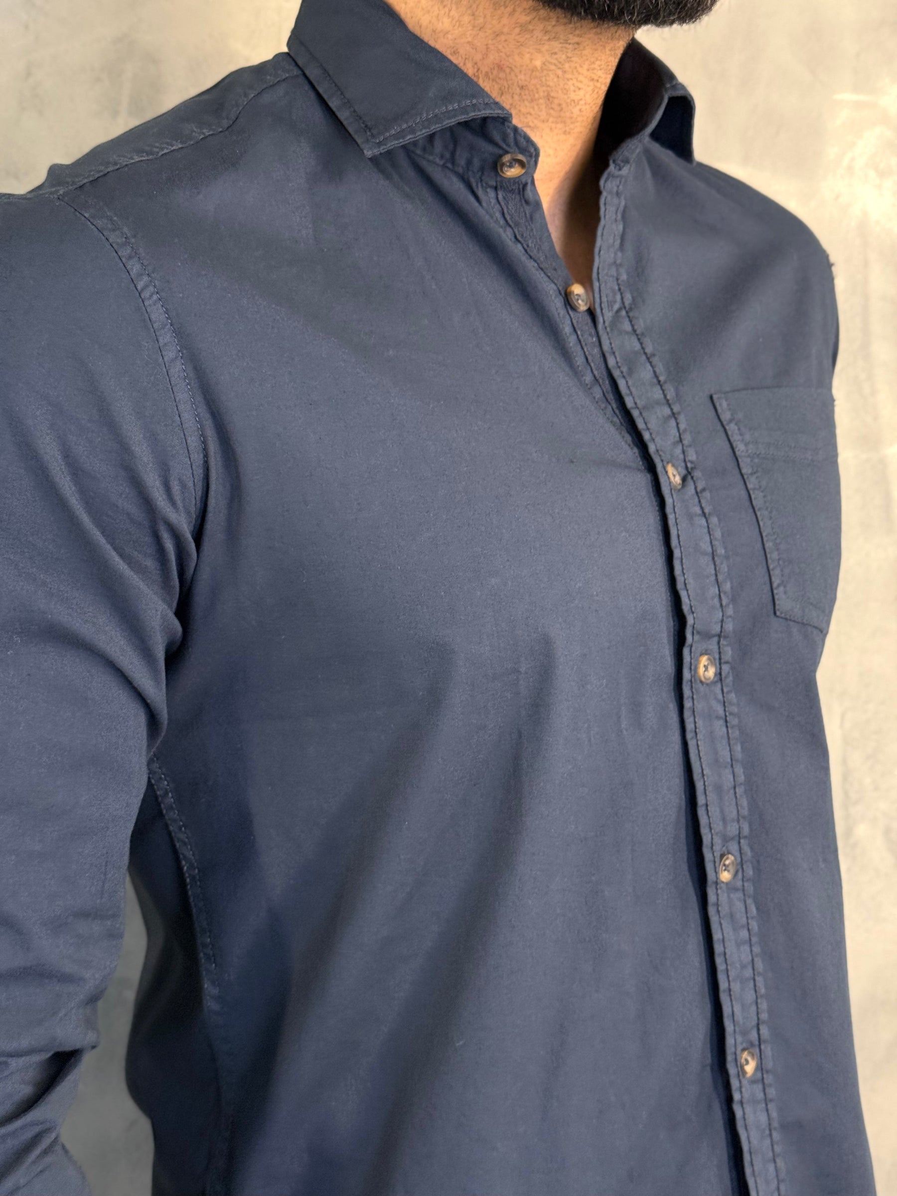 CAMISA M/L SARJA TINTURADA PONTO H